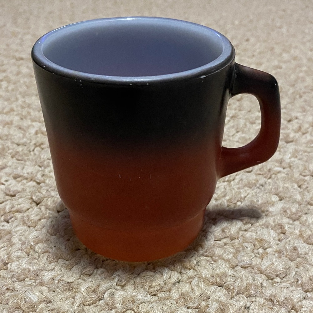Vintage Anchor hocking fire king oven proof brown and black mug